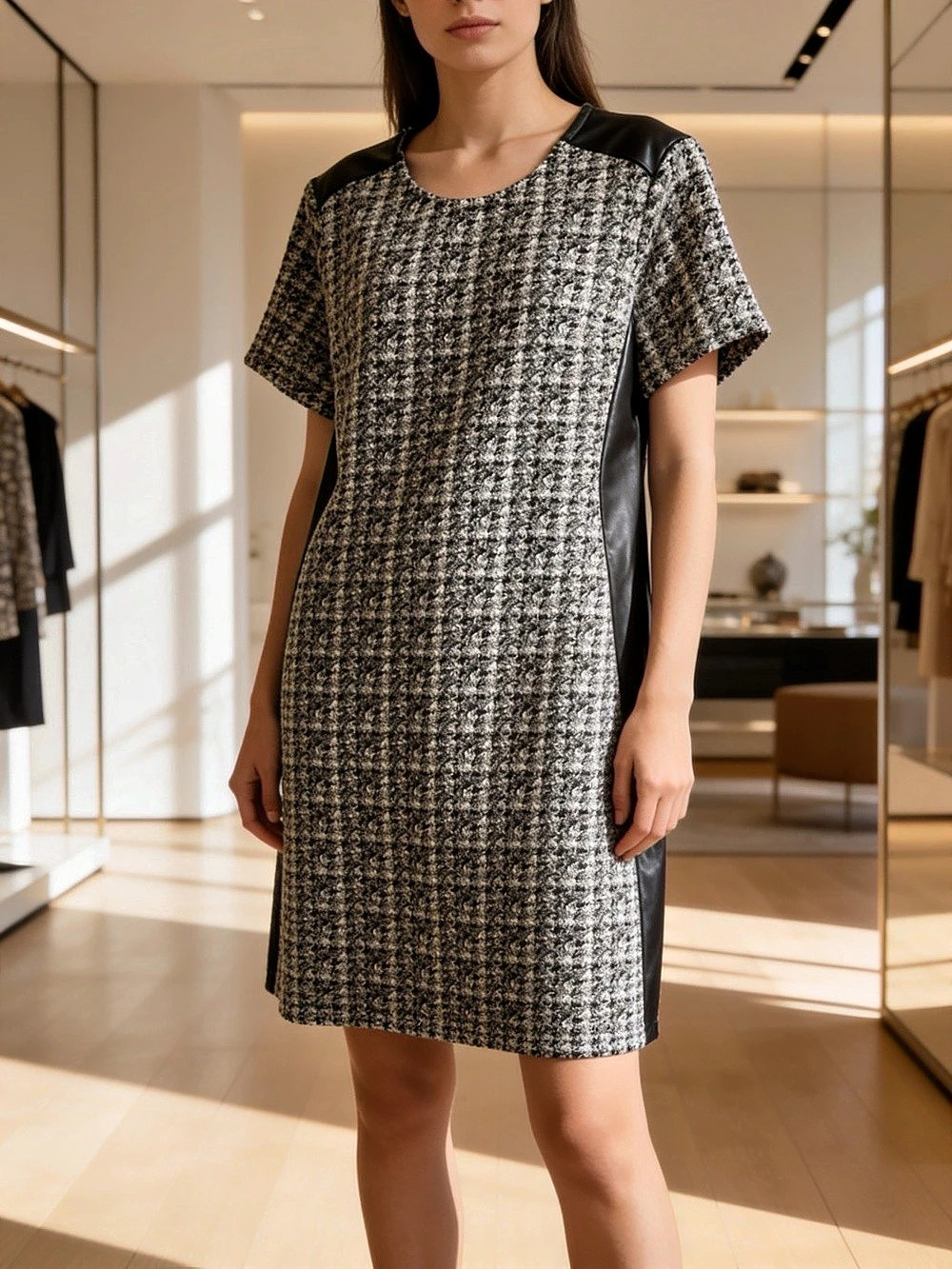 Ellen Tracy Jacquard Knit Mini Dress Black & White Medium Like New